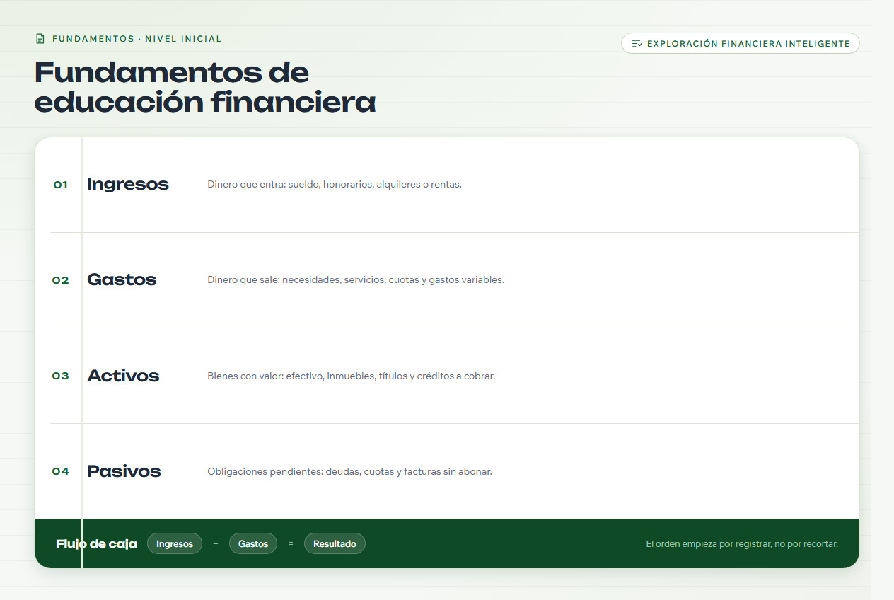 Página de apuntes con los términos esenciales y la fórmula del flujo de caja